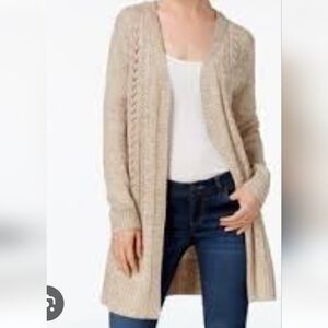 Karen Scott Beige Cardigan Sweater Lots Of Details Size XL Length 35 inches